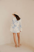 Ali Long Sleeve Tropical Mini Dress - White, Blue Evoke Print