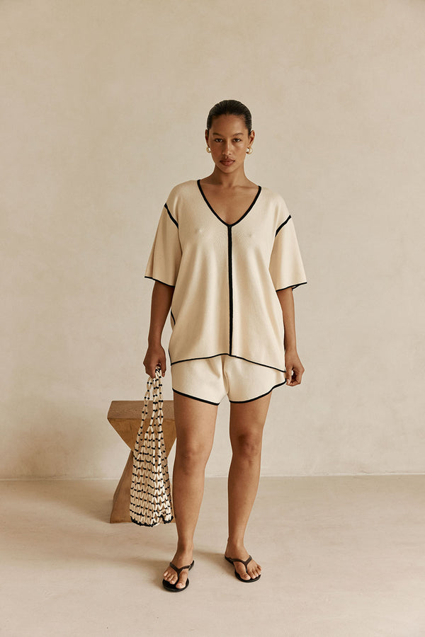 Cream V-Neck Boxy Adelia Top