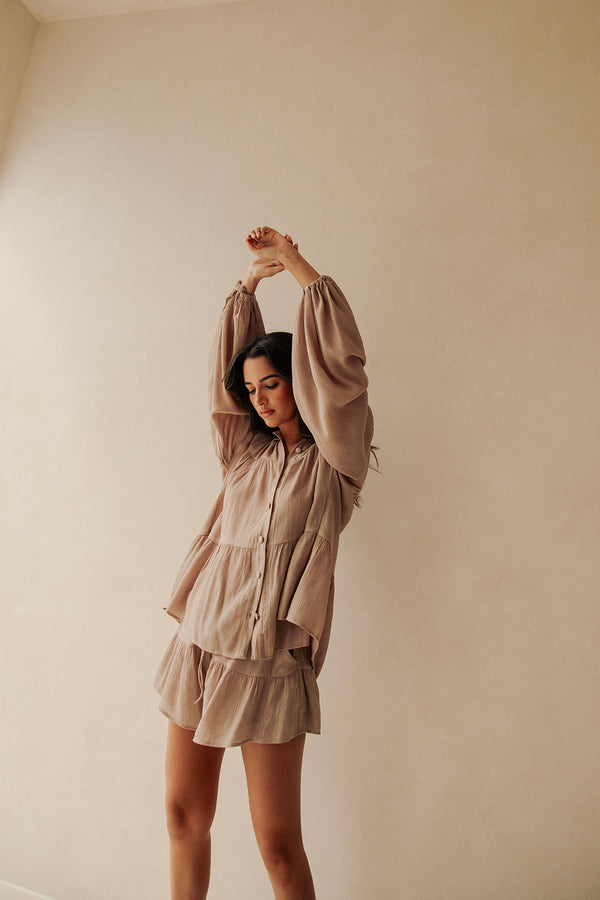 Mushroom Brown Drawstring Panelled Huxley Shorts