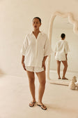 White Cotton Elastic High Waist Inara Shorts