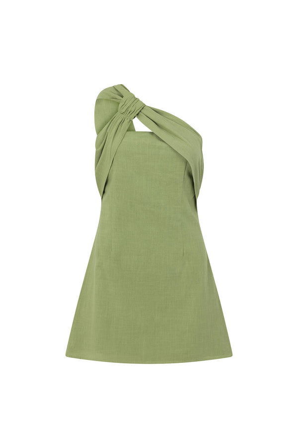  Green One Shoulder Cutout Mini Knot Dimmi Dress