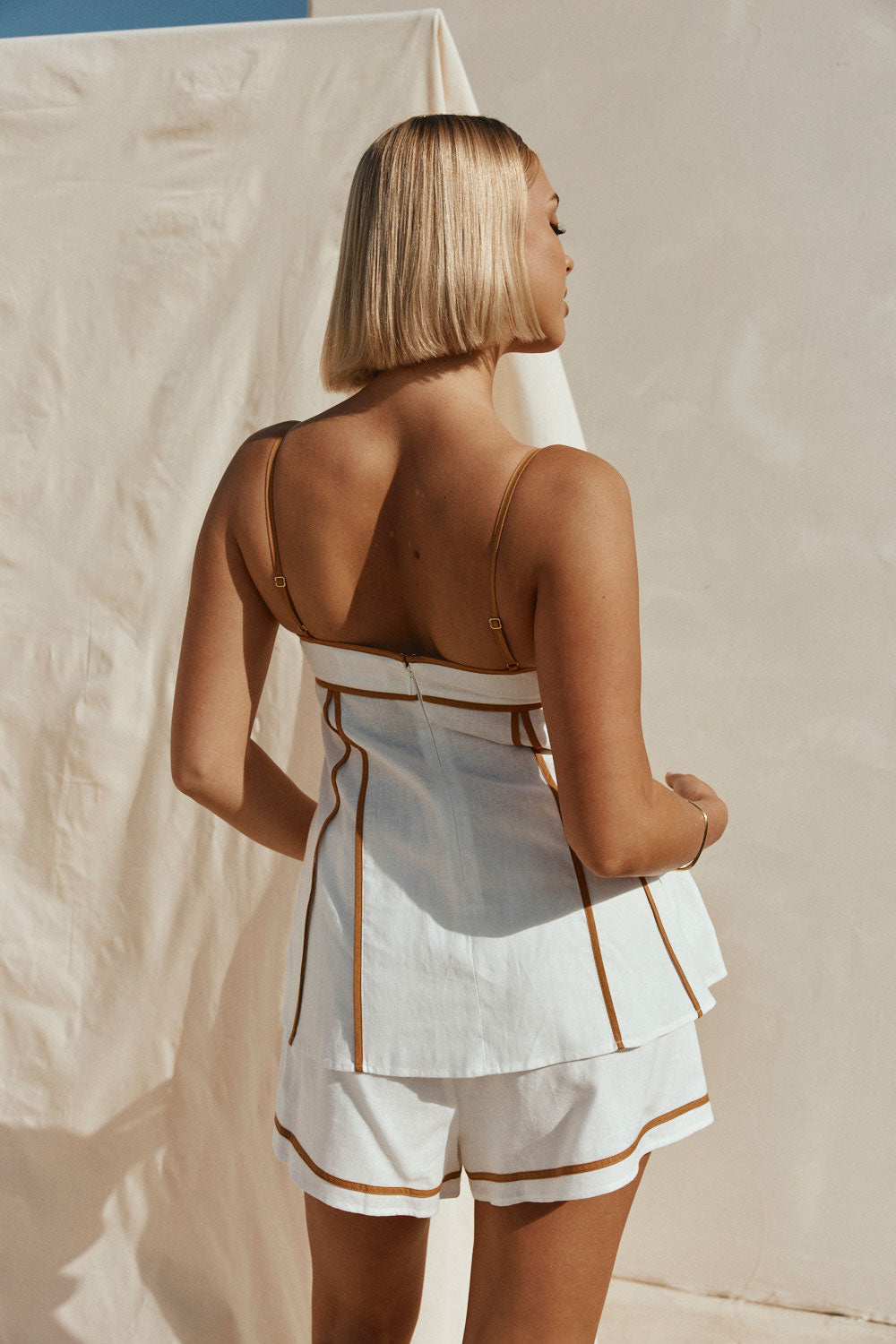 White Linen-Cotton Strappy Flouncy Jayne Top