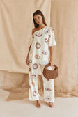 Cream Matia Print Elastic Drawstring Grace Pants