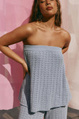 Blue Pointelle Knit Strapless Athena Top