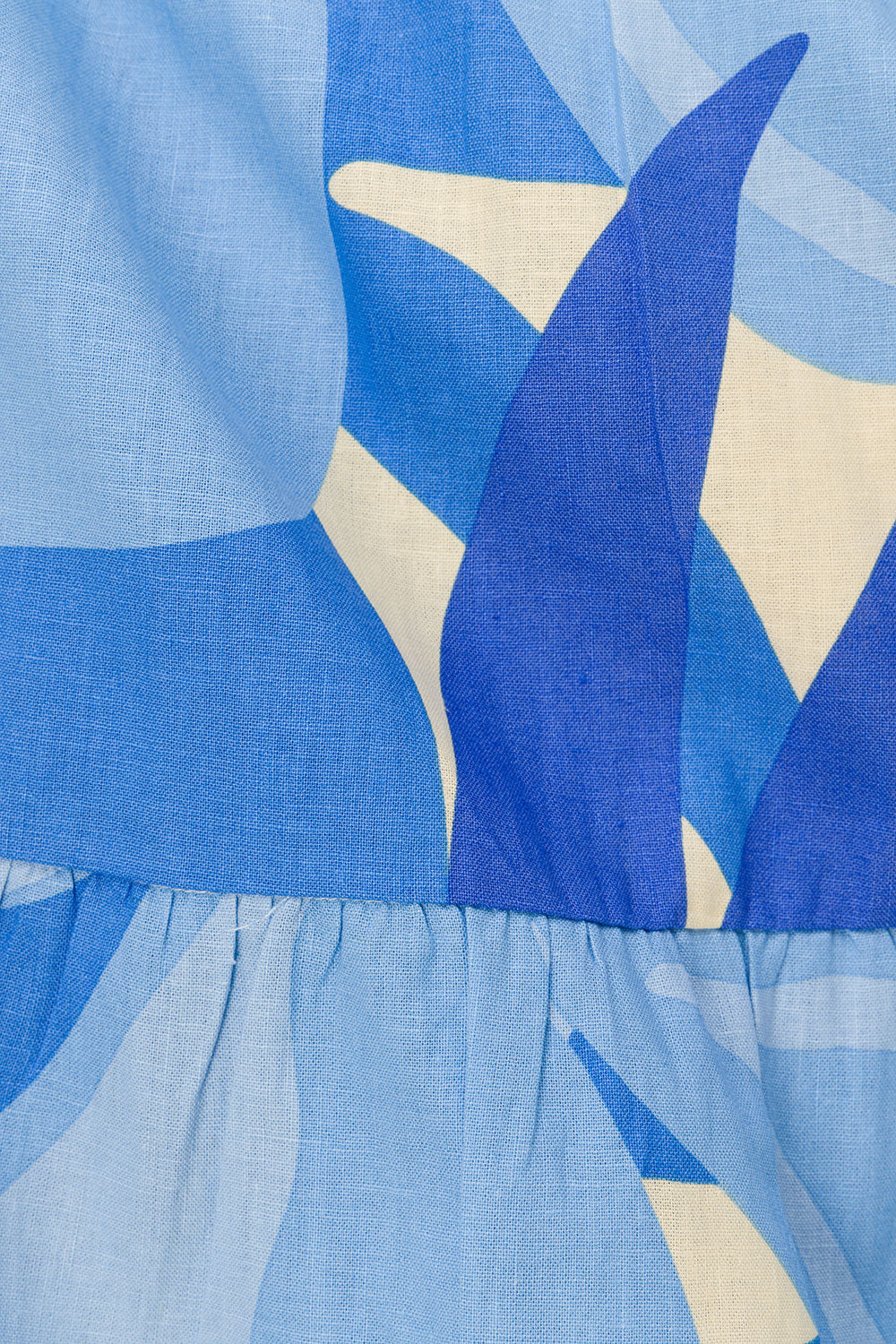 Valley Blue Print Puff Sleeve Button Elara Top