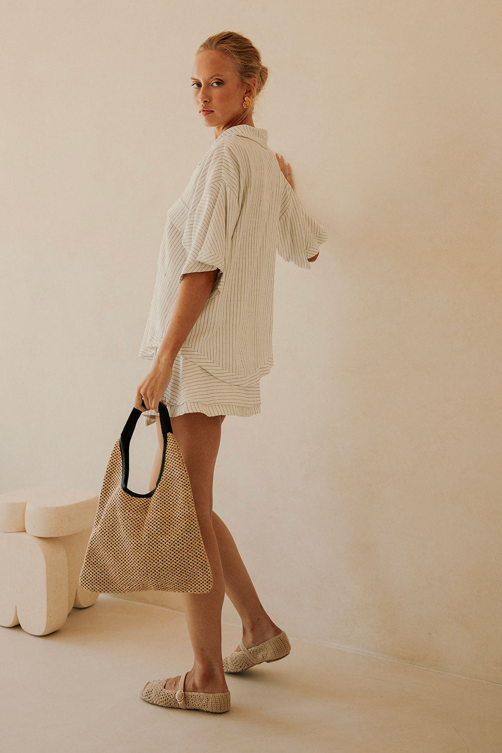 White Short sleeve Button Up Collar Kenny Top