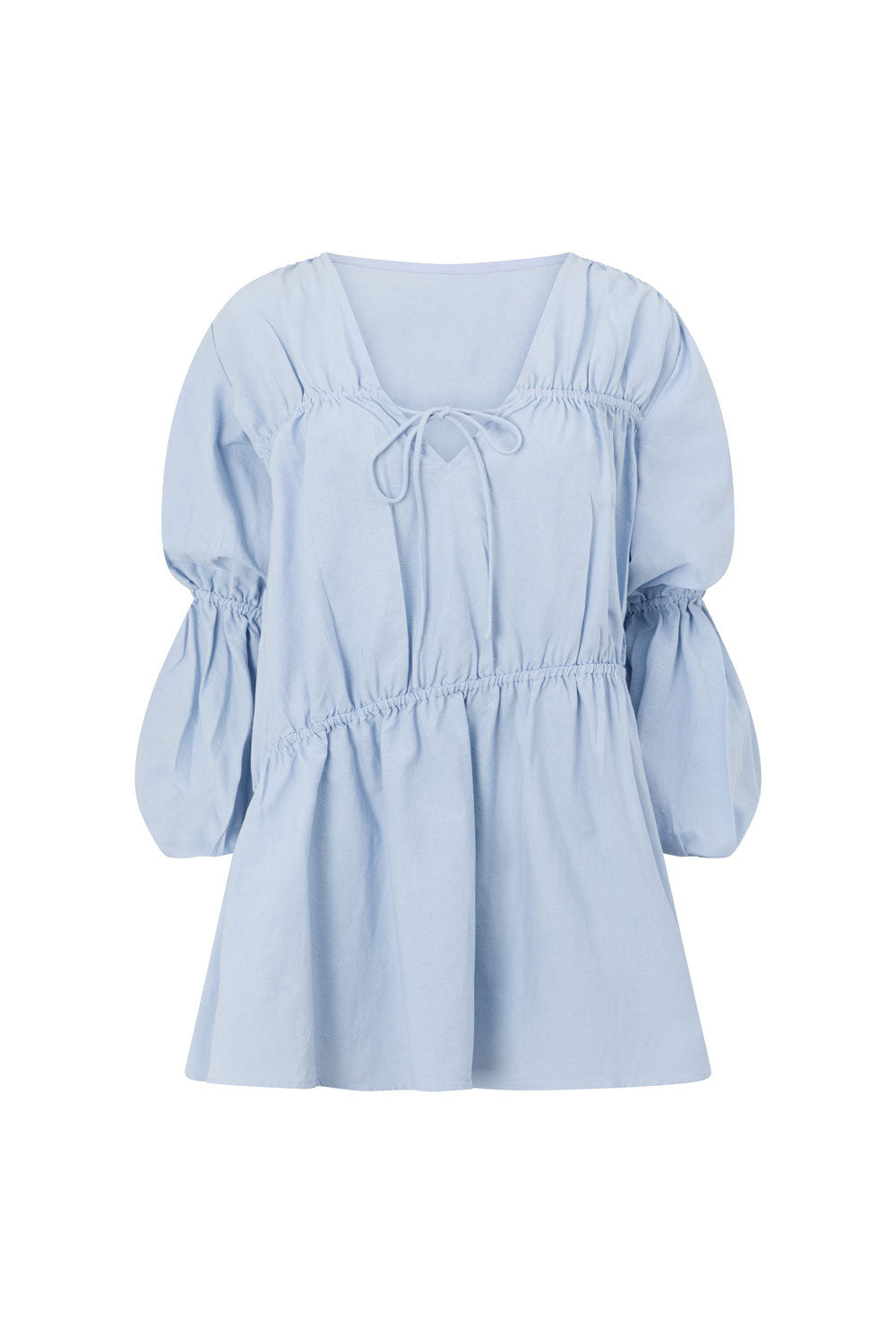 Ava Flounce Long Sleeve Mini Tie Dress - Blue