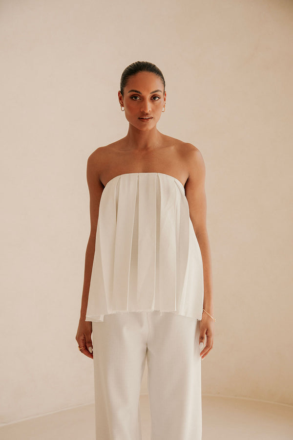 White Strapless Pleated Kamila Top