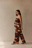 Brown Mirage Bloom Print Satin Strapless Fabi Top
