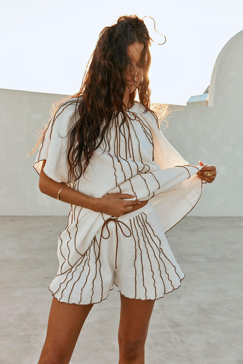 White Elastic Drawstring Frill Ciri Shorts