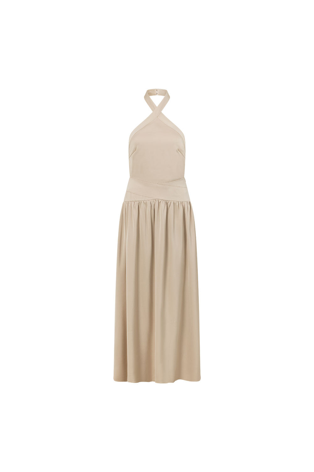 Beige Silky Halter Maxi Rani Dress