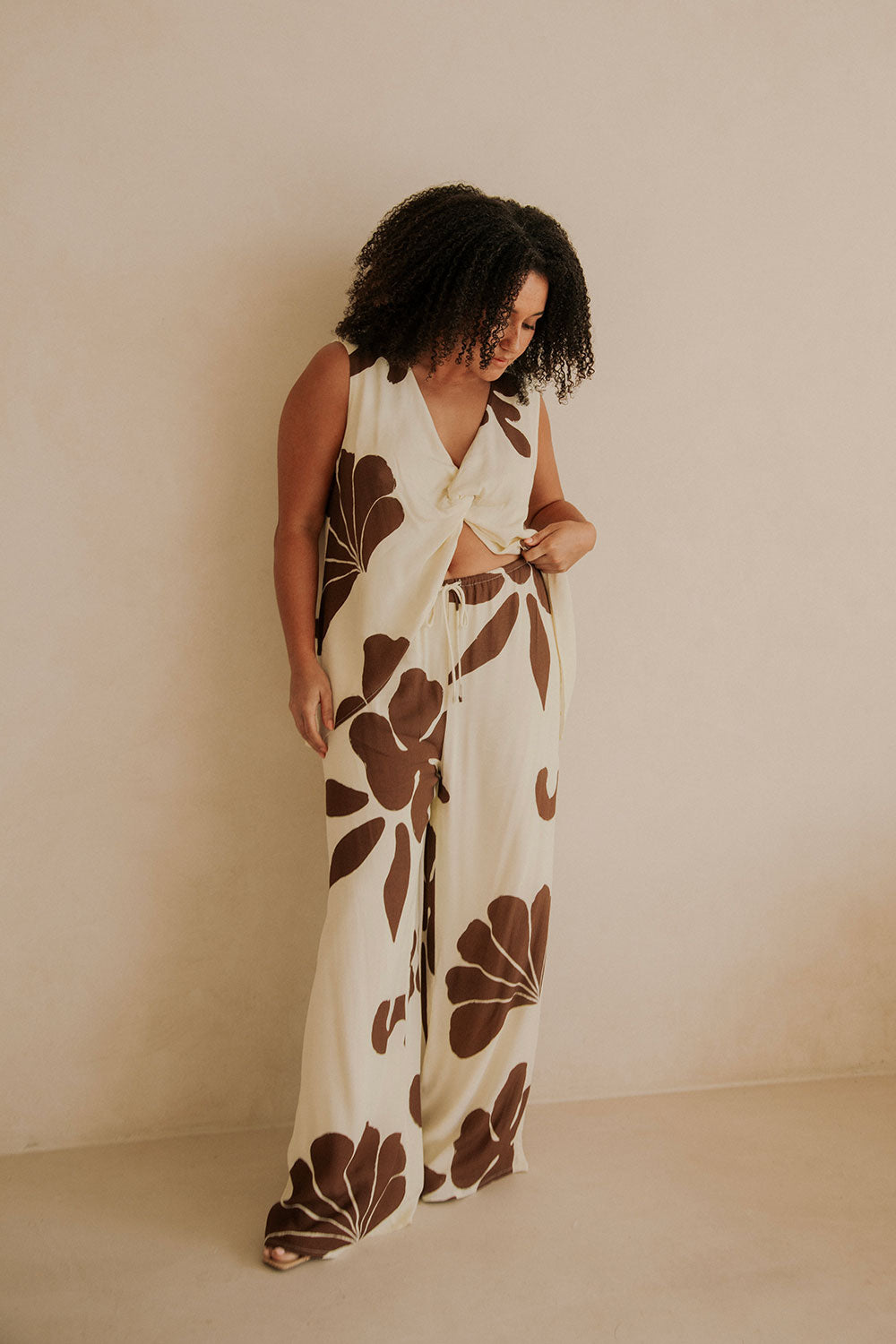 Zana Tie Pants - Galene Print, Brown, Cream