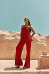 Red Cotton Knit High Waist Athena Pants