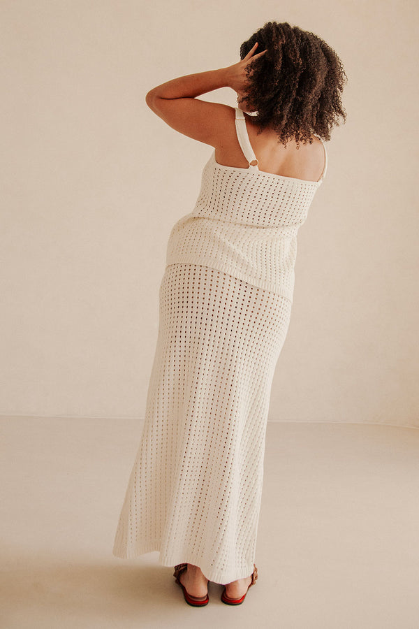 Nia Wrap Knitted Split Maxi Skirt - White