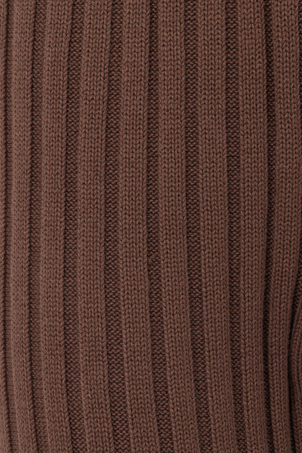 Chocolate Brown Ribbed Knit Short Sleeve Celine Top