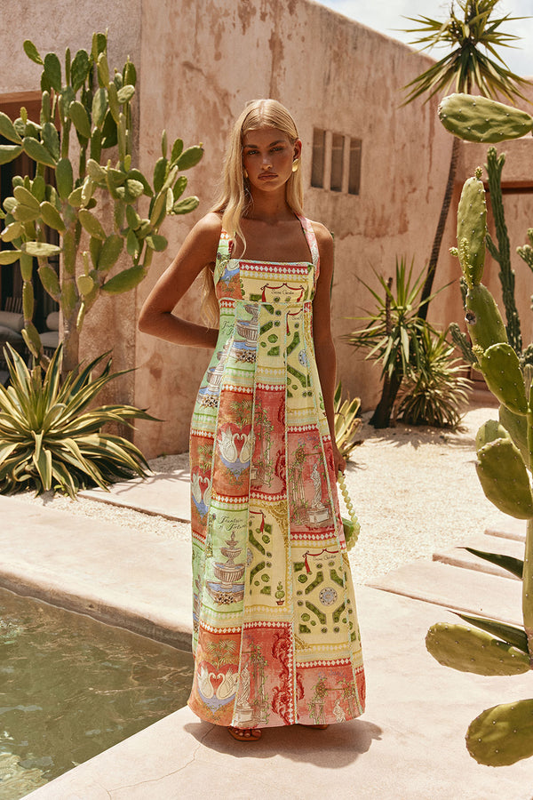 El Jardin Print Cross-Back Maxi Anita Dress