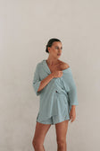Mallory Button Up Top - Green Stripe