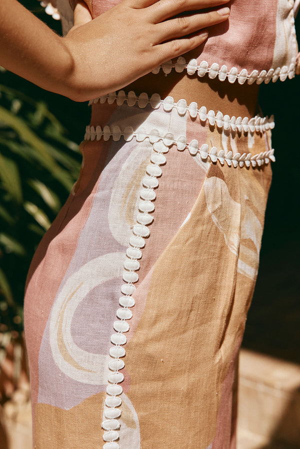 Pink Tramonto Print Lace Pocket Ragazza Pants