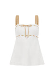 Cream Ribbed Drawstring Indigo Top
