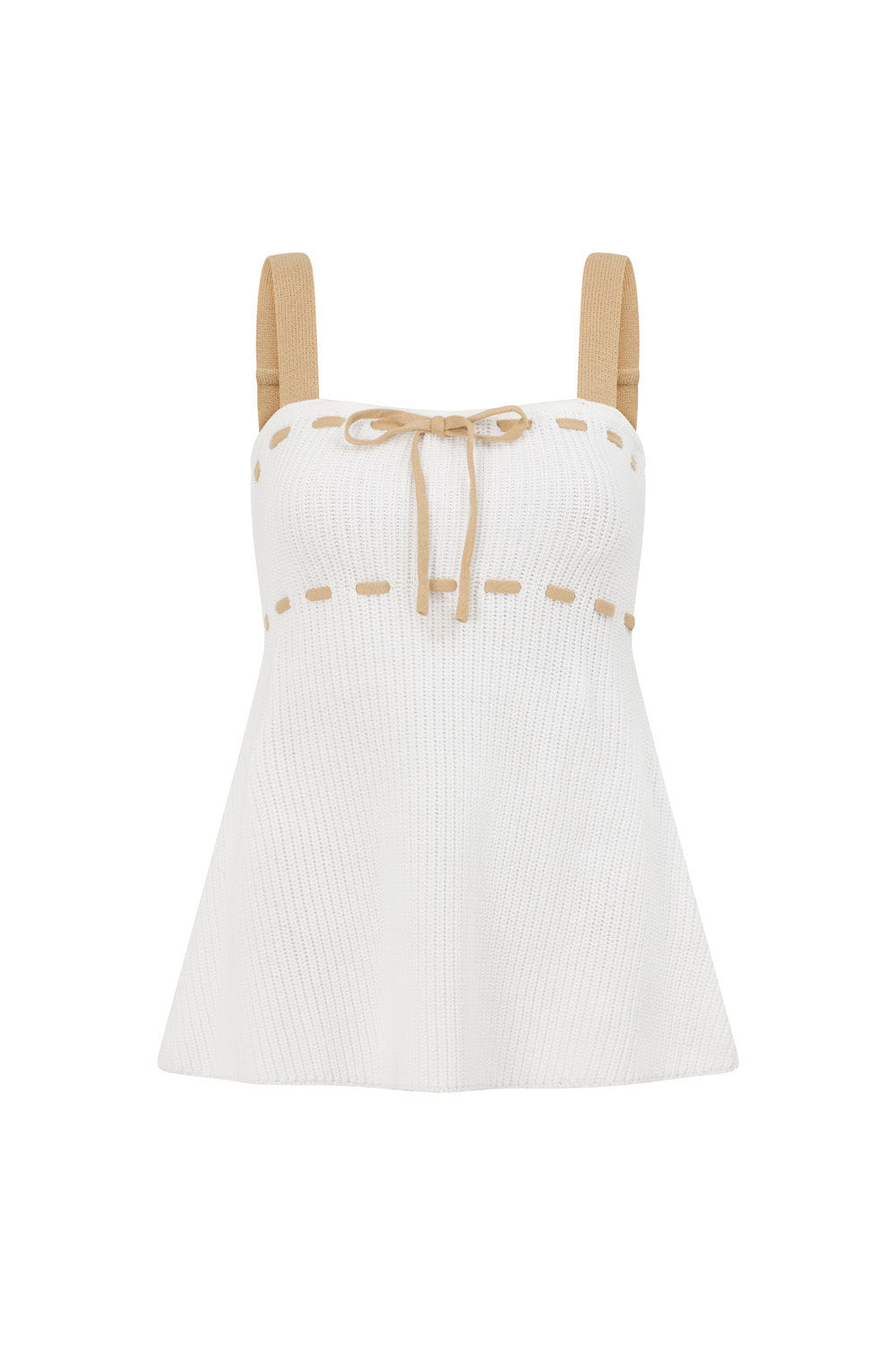 Cream Ribbed Drawstring Indigo Top