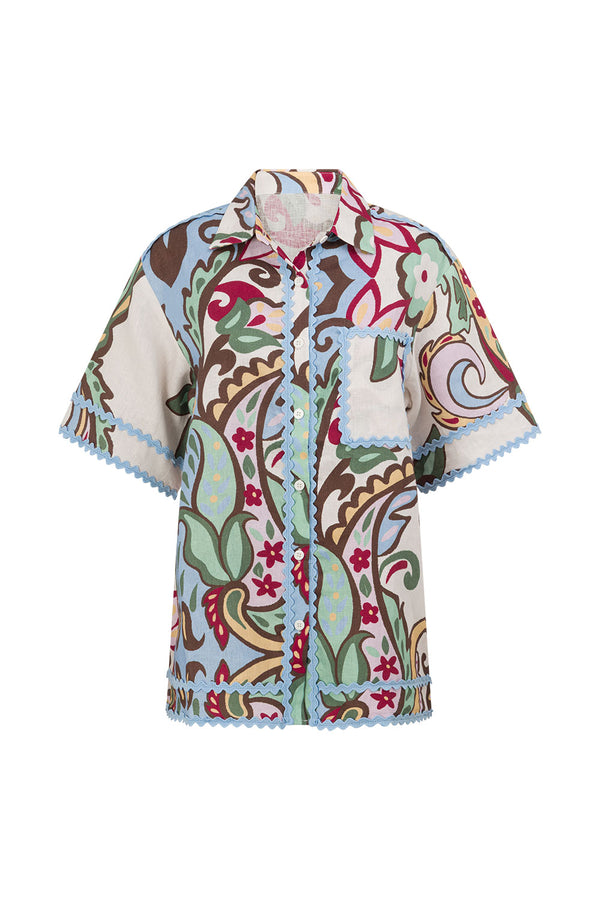 Blue Floral Paradesios Print Button Up Cassia Shirt
