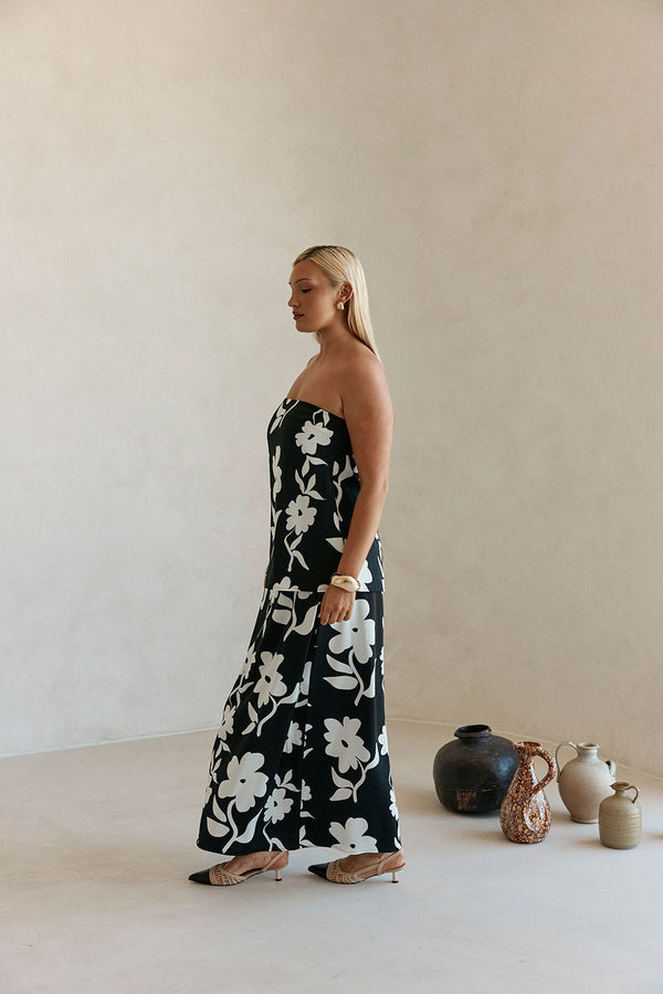 Black Alma Caroline Floral Print Strapless Elora Top