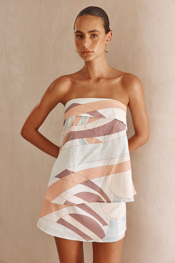 White Halcyon Print Strapless Ria Top