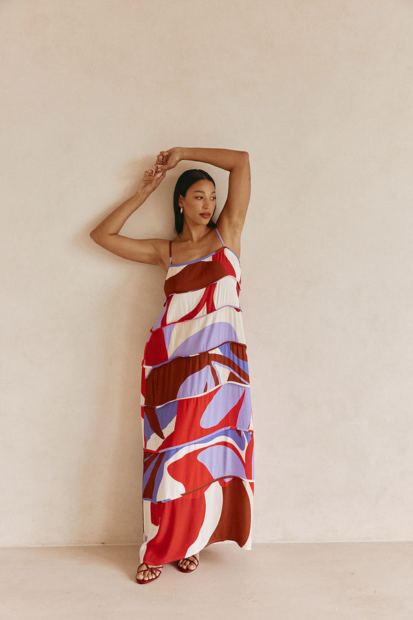 Valley Red Print Strappy Tiered Maxi Aitana Dress