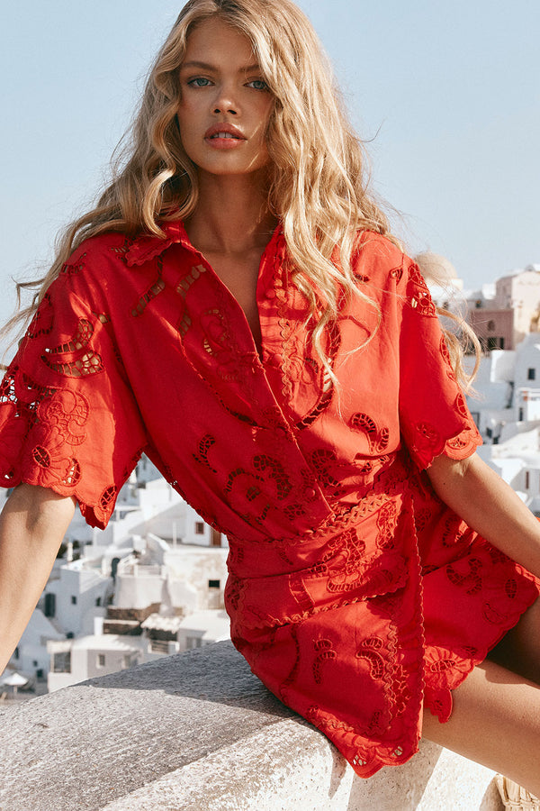 Florentina Mini Wrap Skirt - Red