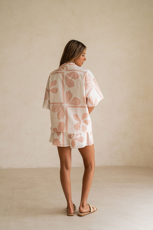 Pink Petal Patch Print Button Up Seona Top