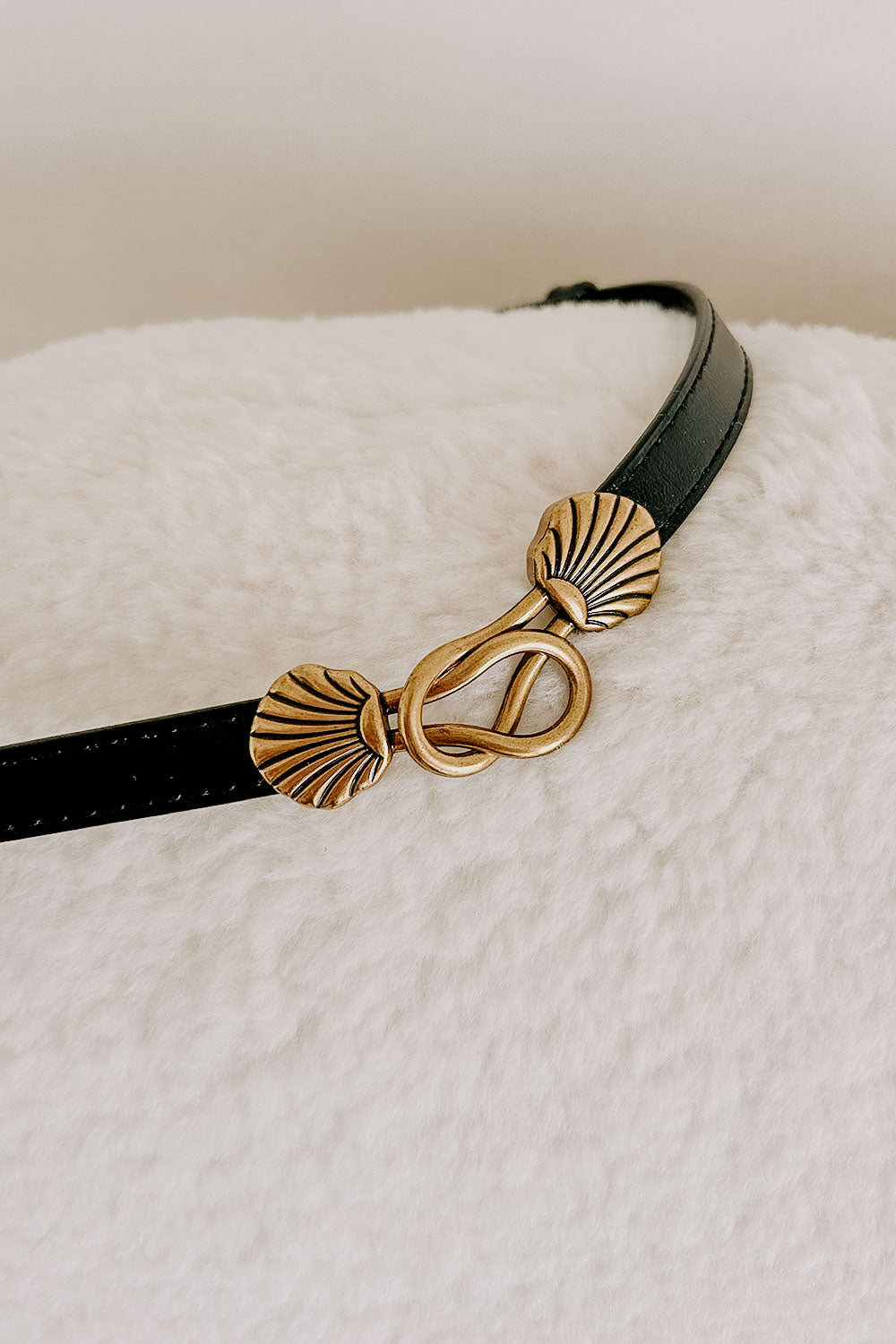 Black Leather Gold Toned Hardware Kitten Paw Belt