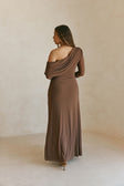 Chocolate Brown One Shoulder Long Sleeve Maxi Tasmin Dress