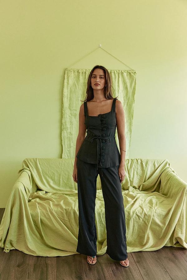 Black Relax Tailored Tie Khaleesi Pants