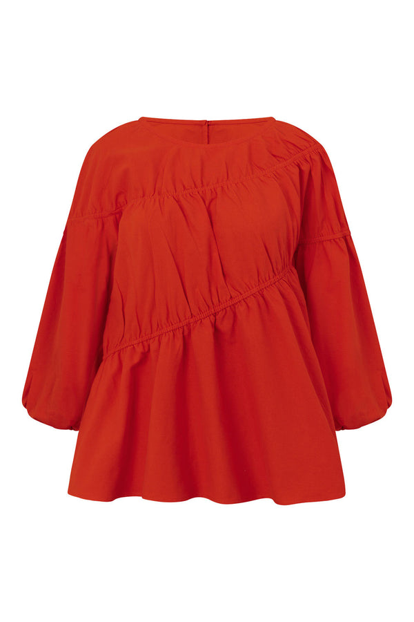 Cherry Red Long Sleeve Panelled Flounce Akel Top