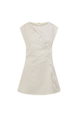 Beige Button Flared Mini Leighton Dress