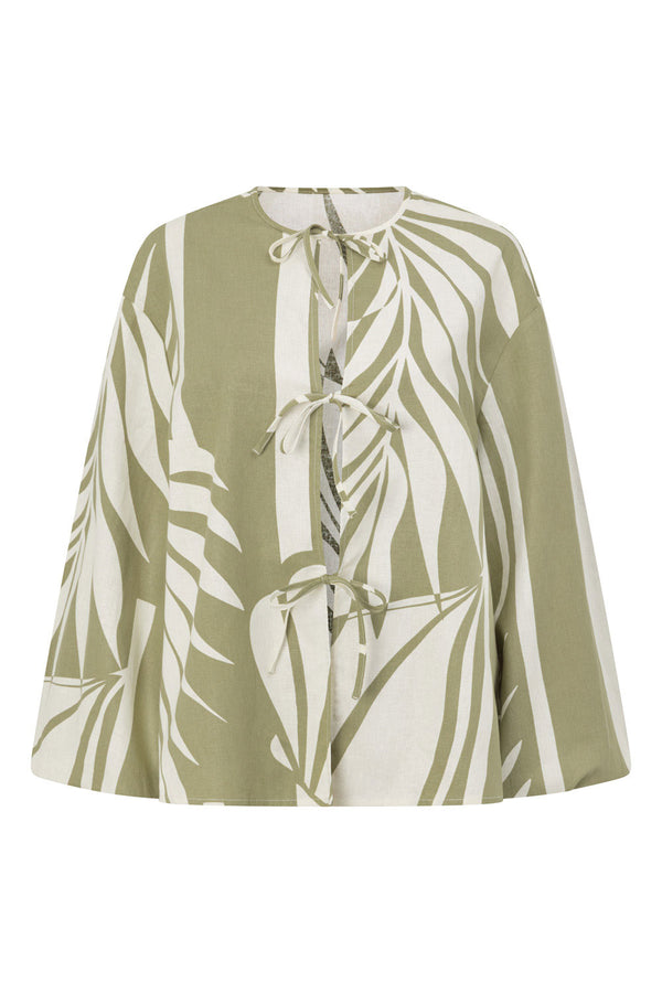 Palm Green Long Sleeve Front Tie Berkley Dress