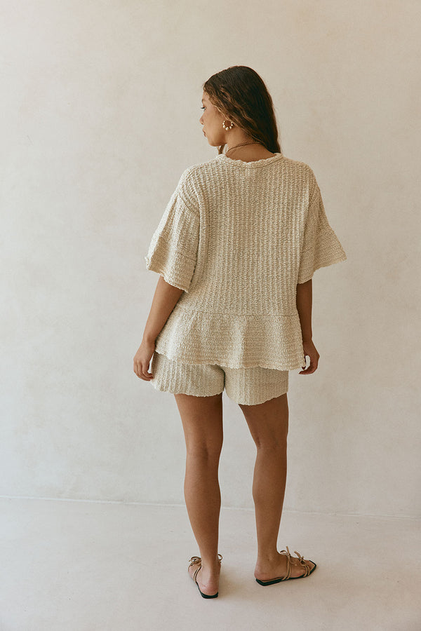 Beige Woven Knit Trisha T Shirt Top