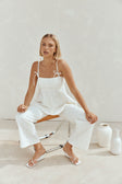 White Cotton Asymmetric Waist Wide Leg Tilda Trouser Pants