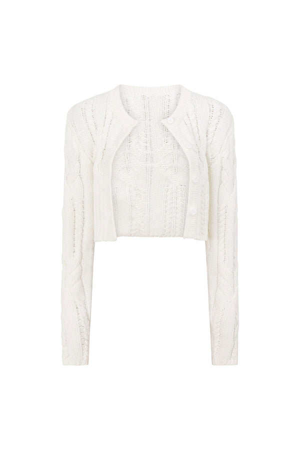 Paquita Button Up Knit Sweater - White