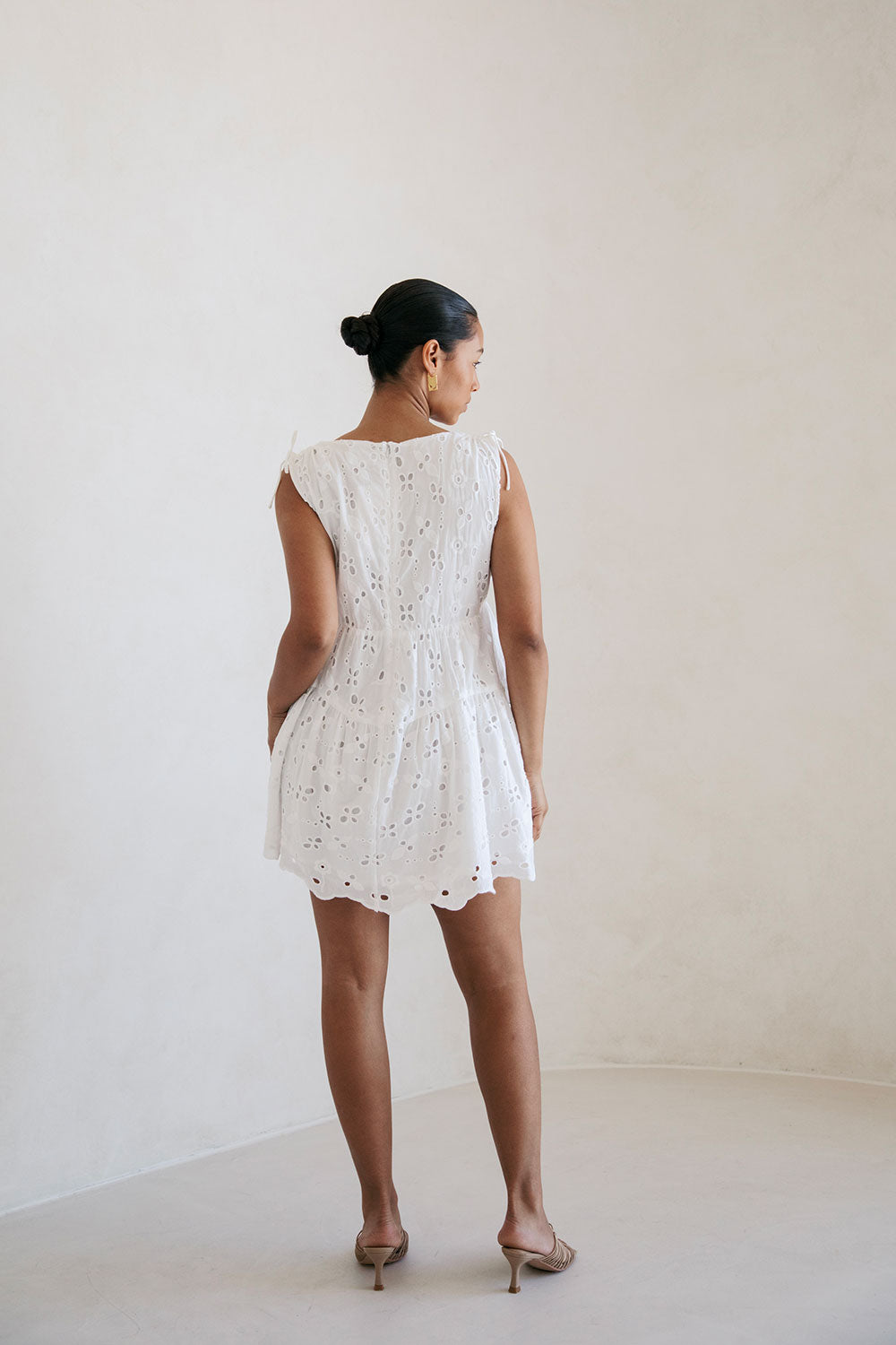 White Button V Neck Mini Kai Dress