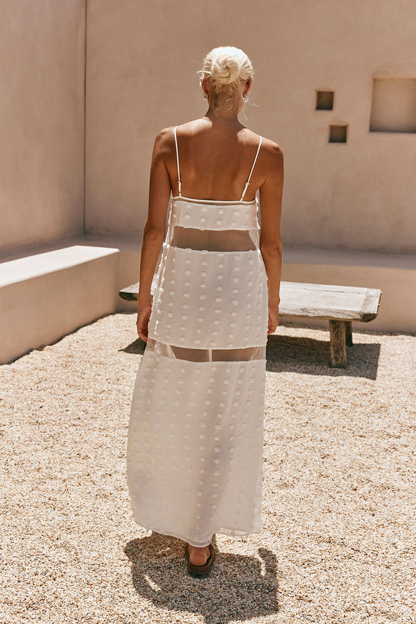 Miliano Adjustable Thin Strap Panelled Maxi Dress - White