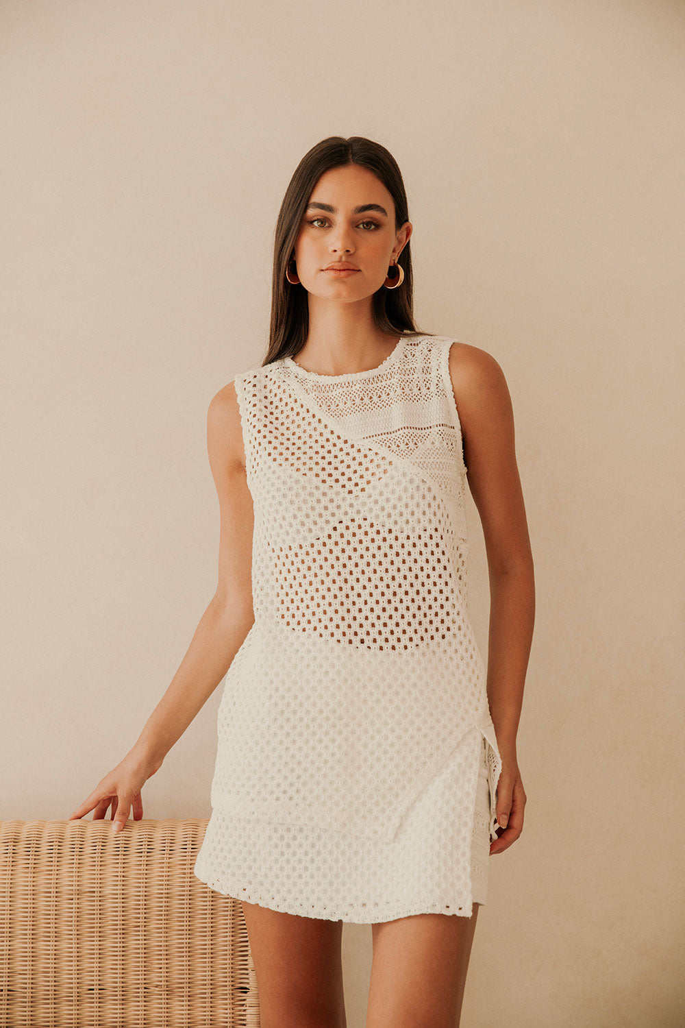 White Crochet Detail Round Neck Lima Top