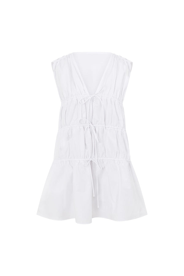Bridal White Gathered Drawstring Mini Joslin Dress