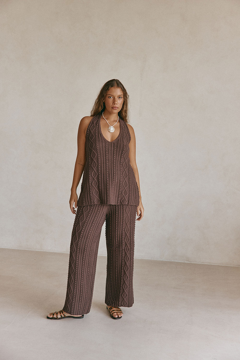 Chocolate Brown Cable Knit Azari Pants – SABO