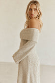 Tan Boucle Off Shoulder Maxi Poppy Dress