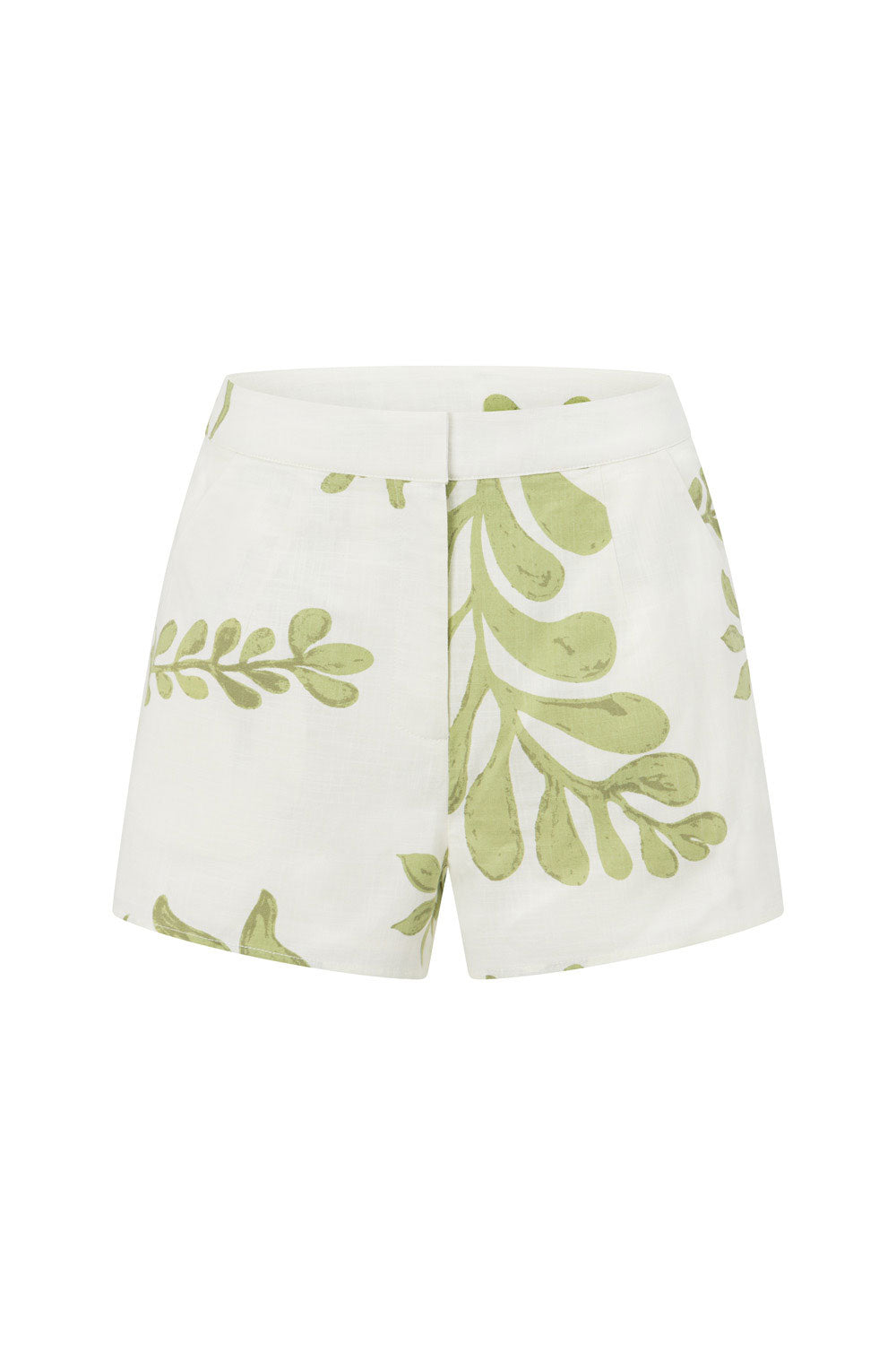 White And Green Floral High Waist Pocket Ali Shorts