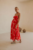 Catie Thin Strap Backless Maxi Dress - Evoke Red, White