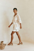 White Coastal Shell Button Up Collar Celestia Top