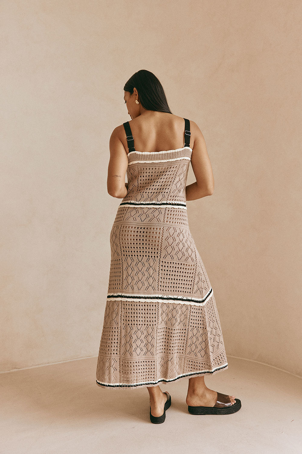 Tan Crochet Knit A Line Maxi Aliana Dress