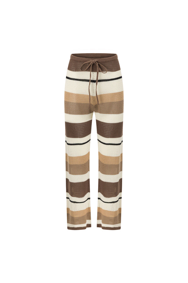 Tan Brown and Cream Stripe Knit Lana Pants